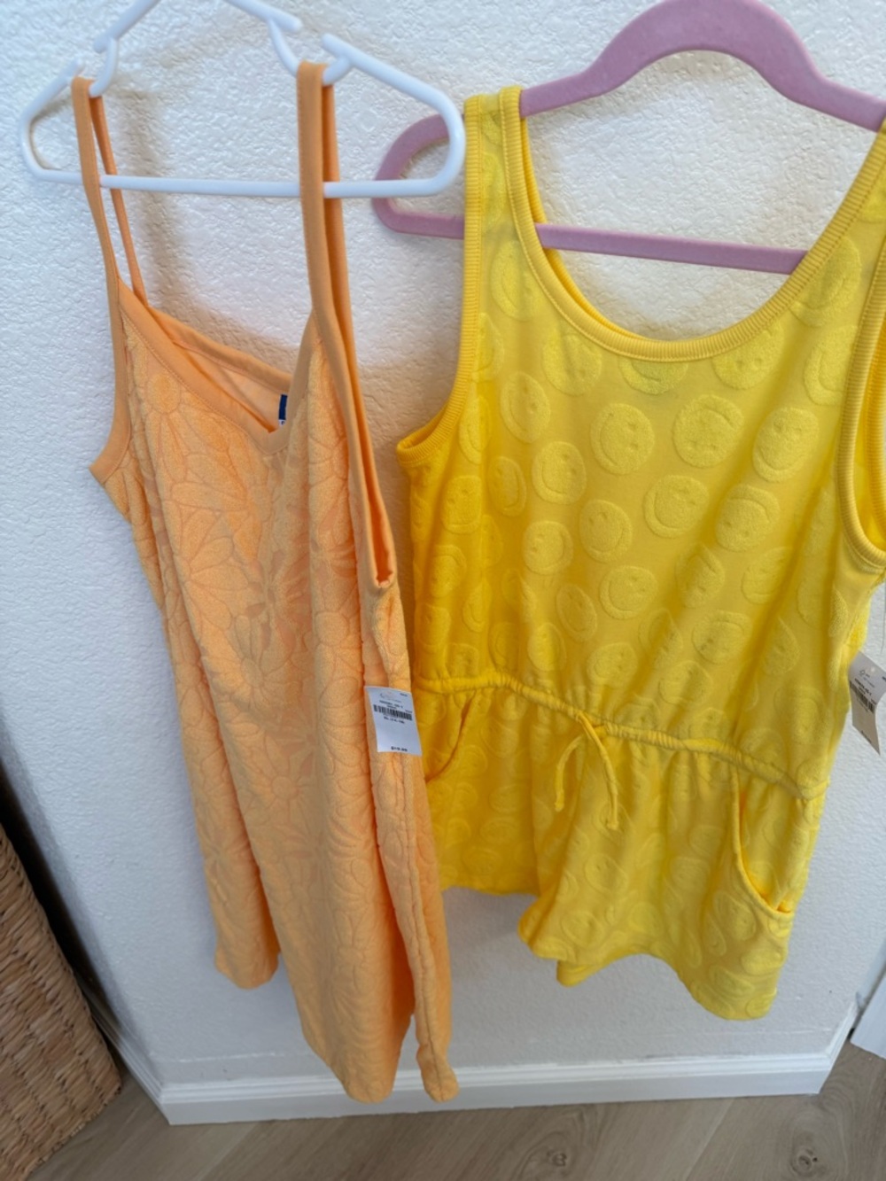 Yellow Smiley Tank Top & Peach Floral Slip Dress - romper Bright Summer Duo